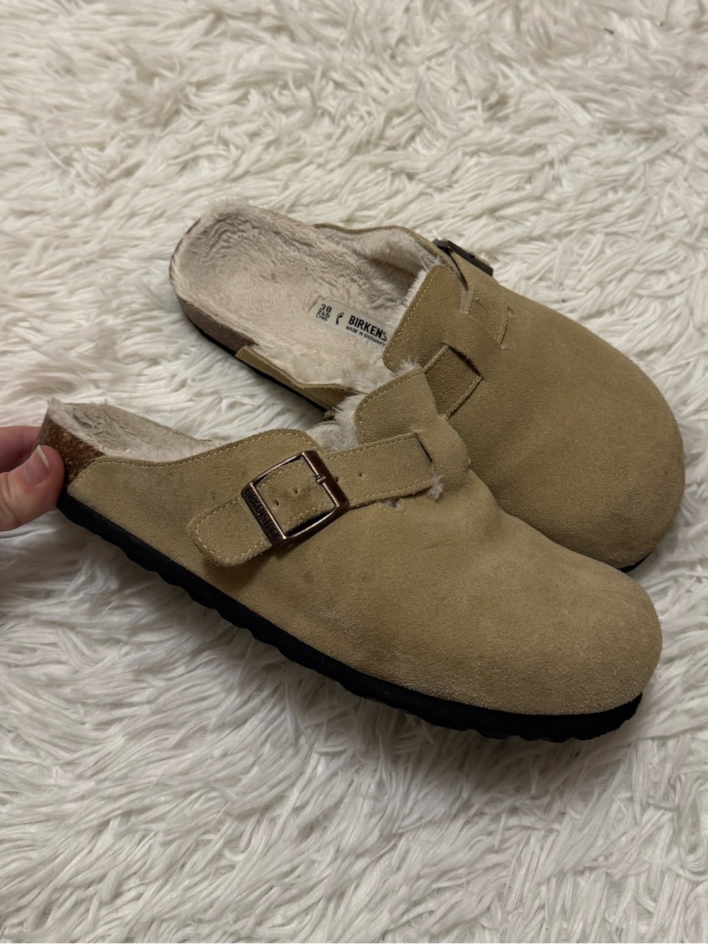 Birkenstock Beige Suede Shearling-Lined Clog Mule